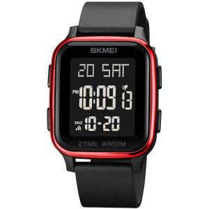 고사사 클래식 스퀘어 페이스 남녀 공용 여성용 디지털 다기능 아웃도어 캐주얼 시계 카운트다운 50M 방수 LED 라이트 손목시계