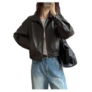 보드럼 여성 인조 봄버 스트리트웨어 바이크 크롭 재킷 Y2K 집업 모터사이클 코트 가죽 포켓 모터 외출용