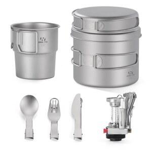 ZING TII 티타늄 캠핑 조리기구 세트, 필수품 냄비 장비 및 프라이팬 냄비, 컵 팬 식기.