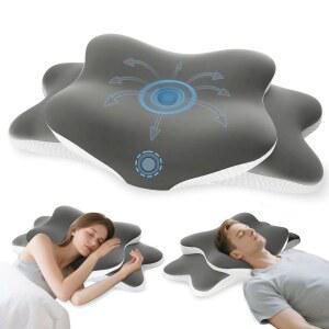 목과 어깨 를 위한 경추 목 베개, 메모리 폼 인체공학적 윤곽 측면 침목 등 위 침목을 소프트 쿨링 정형외과 베개(회색)