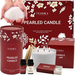 펄드 캔들 샌들 발렌타인 선물 세트 - 18온스 샌드 왁스, 30윅스, 천연 향료 오일 2배 + 대형 유리병 포함 무연 파우더 스노우 캔들, 최대 120시간 연소 시간 제작 키트