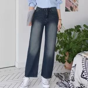 [신상오픈런]여자 스트라이프 빅사이즈 통 일자 속밴딩 워싱 청바지 (41116351)