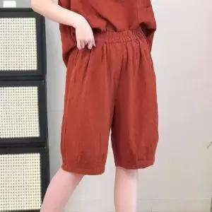 여친 바지 팬츠 봄 빈티지 배기 리넨 샌드 밴딩 슬랙스 솔리드 도톰 워싱 5부 원픽1