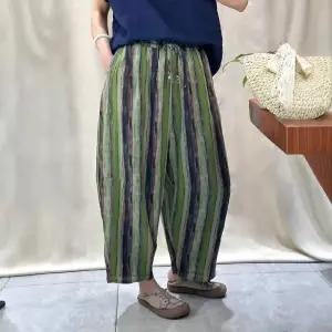 여사친 팬츠 여름 빈티지 봄 캐주얼 날염 마 밴딩 모시 컬러 배기 스트라이프 9부 원픽1