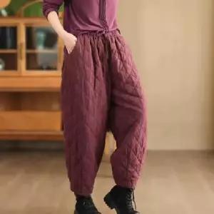 팬츠 여성용 봄 겨울 빈티지 린넨 도톰한 면형 샌드워싱 퀼팅 배기 원픽1