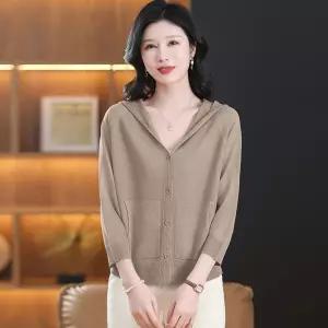 니트 캐주얼 여름 겉옷 상의 카디건 자외선 차단 여자후드가디건 후드 얇은 쿨링 ible1