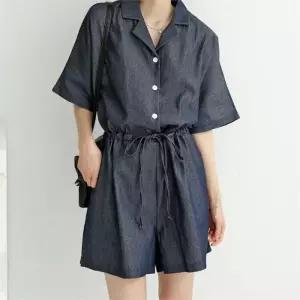 [다잇템]여자 캐쥬얼 카라 드로우코드 점프수트 (10059401A)