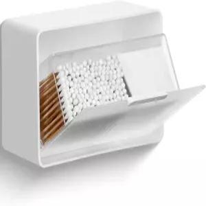 킴어스 큐팁 홀더 욕실용 면봉 볼 화장품 화장솜 치실 보관용 월 마운트 정리함 - 흰색