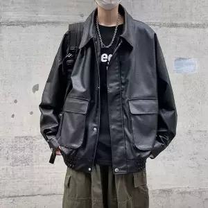 남성 빈티지 심플데일리룩 항공 점퍼 레더 코트 봄가을 라이더 에비에이터 PU가죽 재킷 시크 OOTD3