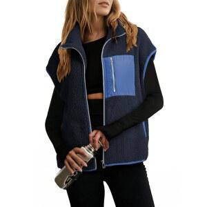 도코투 여성 코트 퍼지 베스트 가을 셔파 캐주얼 오버사이즈 지퍼 플리스 민소매 재킷 탑 겨울