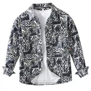 호크아이 남성용 캐주얼 긴팔 데일리룩 프린트 셔츠 솔리드 루즈핏 패션 KUK5