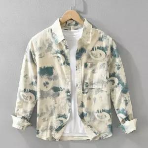 호크아이 남성 캐주얼 데일리룩 셔츠 솔리드 상큼 프린트 긴팔 패션 루즈핏 하나 KUK5