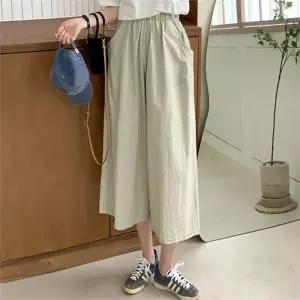 [다잇템]여자 넓은 SS 면원단 큐롯팬츠 핀턱 8부 팬츠 (9988602A)