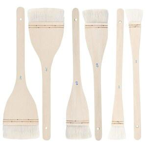 ZEONHEI 6 PCS 3 사이즈 플랫 헤이크 브러시, 부드러운 염소 털 그리고 수채화 도자기 회화 예술을 위한 단단한 나무 손잡이가 있는 페인트 브러시