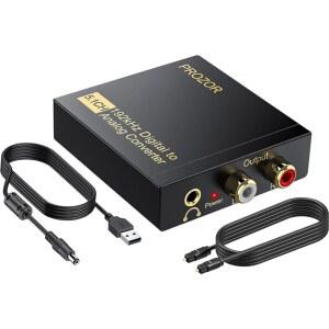 PROZOR 192Khz 디지털-아날로그 오디오 변환기 지원 5.1CH 광-RCA 변환기, 자기 링 전원 코드 디지털 토슬링크 SPDIF를 아날로그 L/R RCA 3.5mm 어댑터로 HDTV 블루레이 DVD PS3 PS4
