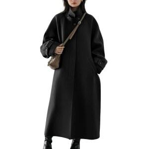 초야토우 여성 코트 겨울 오버코트 라글란 롱 비즈니스 싱글 소매 히든 울 가슴