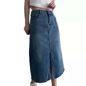 [다잇템]여자 데님스커트 캐주얼 슬릿 롱스커트 (28560590A)