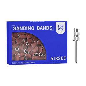 에어시 전기 네일 드릴용 샌딩 밴드 100피스 세트 180 그릿 미디엄 아크릴 파일 첨부 전문 샌더 1 맨드릴 비트 뷰티 살롱 액세서리 매니큐어 및 페디큐어 핑거 캘러스 브라운