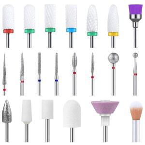 멜로디수지 21개 네일 드릴 비트 세트, 전문가용 3/32인치 세라믹 다이아몬드 카바이드 아크릴 젤 아트 도구 키트, 딥 파우더용 큐티클 리무버 비트, 매니큐어 페디큐어, 살롱