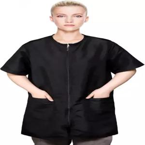 펌투스 방수 반려동물 그루밍 작업복 반팔 강아지 그루머 스모크 지퍼와 포켓이 모두 있는 정전기 방지