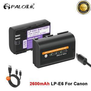 PALO 2600mAh LP-E6 LP E6 타입-C 충전식 배터리 (캐논 5D Mark II 7D 60D EOS R 카메라용)