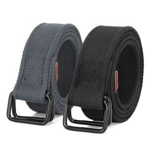JASGOOD 남성 캔버스 패브릭 벨트 캐주얼 웹 천 벨트와 블랙 더블 링 버클 2팩