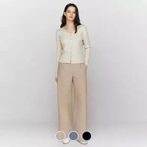 백화점 지오다노 여자 슬랙스 플리츠 스판 백 밴딩 와이드핏 정장 바지 415509