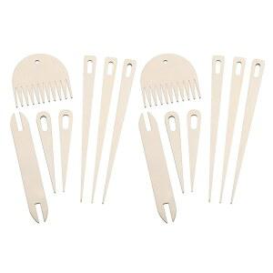 메카닉시 핸드 베틀 스틱 세트, 뜨개질 공예를 위한 나무 직조 코바늘 셔틀 빗을 포함한 도구 14개