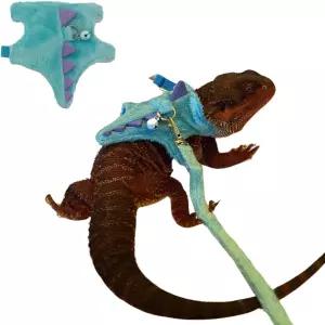 수염 용 하네스 및 목줄 세트 - 안전한 벨 조절 가능한 도마뱀 견인 로프 탈출 방지 야외 산책 훈련 목줄이