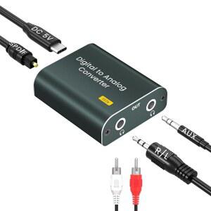 디지털-아날로그 오디오 변환기, 192kHz DAC 변환기 디지털 광-듀얼 아날로그 3.5mm AUX 어댑터(광케이블 3.5 케이블 및 to RCA 포함)