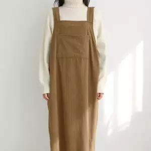 [다잇템]여자 슬릿 코듀로이멜빵 슬리브리스 롱원피스 (23674624A)