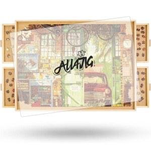 ALL4JIG 1500 조각 회전 퍼즐 보드, 서랍 4개와 커버, 25인치 x34인치 휴대용 나무 직소 테이블, 레이지 수잔 보드 엄마 생일 선물