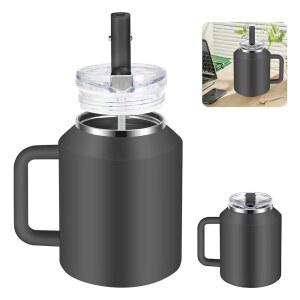 손잡이가 달린 EsOffice 40온스 텀블러, 이중 벽 진공 단열 스테인리스 빨대와 뚜껑이 누수 방지 물병, 여행용 머그컵으로 음료를 차갑게 유지하세요(라이트 그레이)