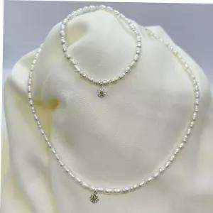 타사키 실버925 못난이 천연 담수 진주 목걸이 팔찌 세트