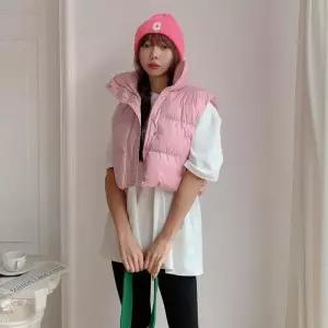 [다잇템]여자 그런지 폴라넥 핑크 경량 탱크 패딩조끼 (12443297A)