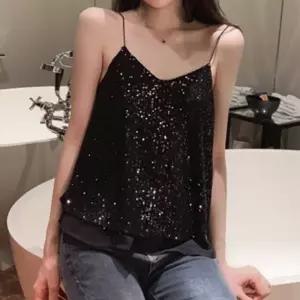 [베스트TOP100] F007048_이중쉬폰 스팽글 끈나시 민소매나시