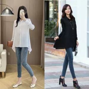 [베스트TOP100] 쉬폰 소재 오버핏 롱 셔츠 블라우스