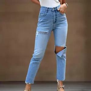 [신상오픈런]여성용 무릎 찢어진 일자 세미 슬림 여름 청바지 (33265455)