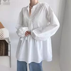 [신상오픈런]핀턱원피스 루즈핏 벌룬긴팔 프린지 순면 롱블라우스 (30668671)