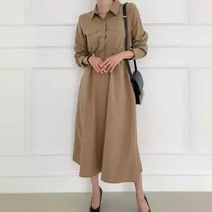 [신상오픈런]셔츠원피스 카라넥 에이라인 햅번 바스락 허리스토퍼 (30093559)