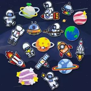 패치 열접착식 우주 테마 18종 세트 다림질 부착 자수 포인트 알파벳 와펜