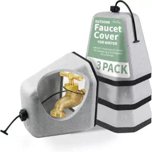 야외 수도꼭지 커버 3팩 - 동파 방지 두꺼운 폼 단열재 재사용 가능한 호스 턱받이 및 외부용 물 스피갓