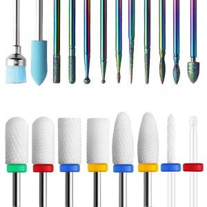 UREIKA 20개 네일 드릴 비트 세트, 3/32인치 세라믹 다이아몬드 큐티클 전기 커터 아크릴 젤 키트, 홈 살롱용 리무버 크리스탈 연장