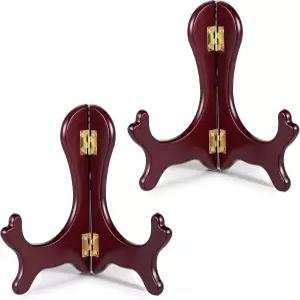 스크프렌 나무 이젤 접시 홀더 5인치 소형 스탠드 디스플레이 장식 액자 접이식 데스크톱 예술 작품 진열대