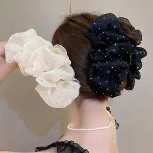 [다잇템]여자 헤어 큰사이즈 대형 큐빅 시폰 집게핀 (10665668A)