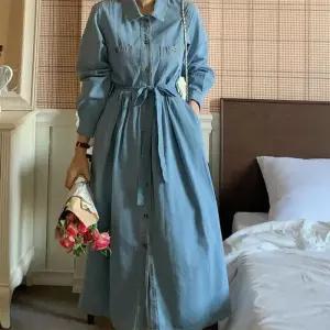 [다잇템]여자 벨티드 스트랩 봄데님 에이라인 롱원피스 (12533638A)