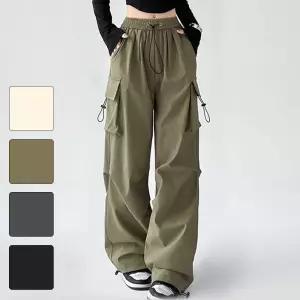 [베스트TOP100] 여성 와이드 카고팬츠 스트링 조거 밴딩 통바지