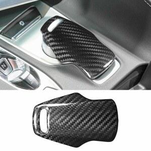 SUNJIKA와 호환되는 리얼 카본 파이버 기어 변속 노브 패널 구동 모드 스위치 커버 Corvette C8 2020-2024용 인테리어 액세서리(블랙 1pc)
