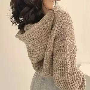 [베스트TOP100] 여성 4컬러 와플 그물 크롭후드 니트 벌룬 집업점퍼