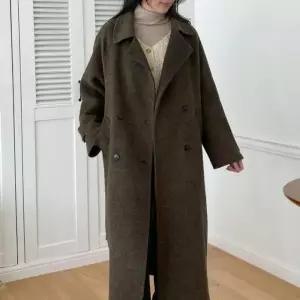 [다잇템]여자 패턴 더블 카라 모직 롱 차콜 단추 코트 (21028508A)